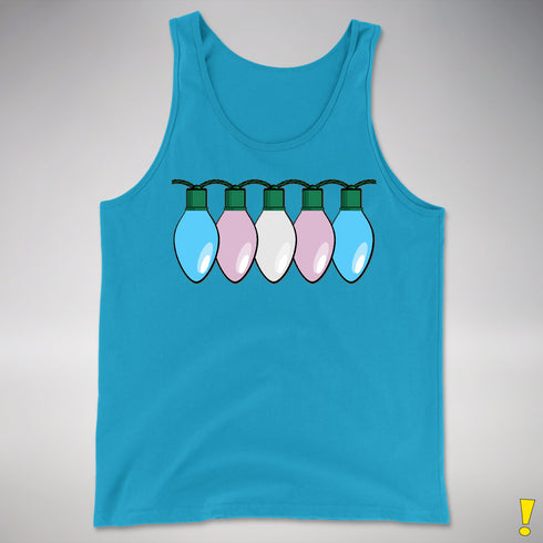 Transgender Pride Flag Christmas Lights Premium Tank Top - Neon Blue